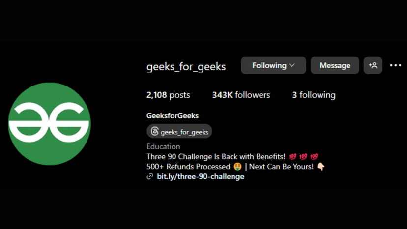 GeeksforGeeks · Instagram